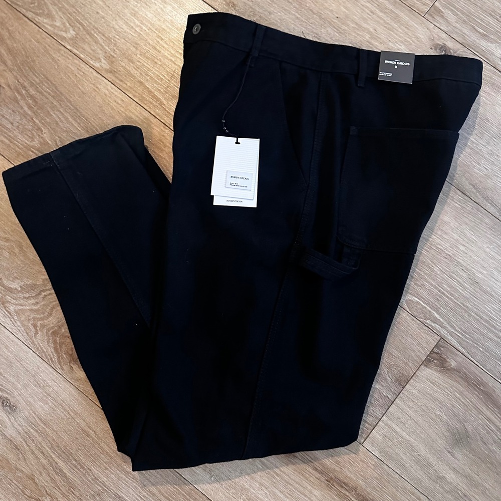 Broken Threads Baggy Jeans Mens 34 Jet Black Carpenter Denim Grunge NEW
